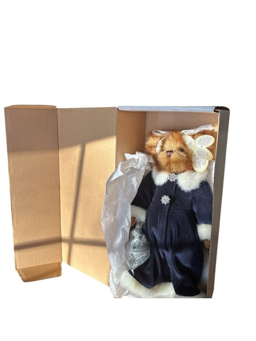 NIB BARRINGTON SANDRA ARTICULATED PLUSH BEAR IN NAVY COAT W FAUX FUR TRIM 14" T